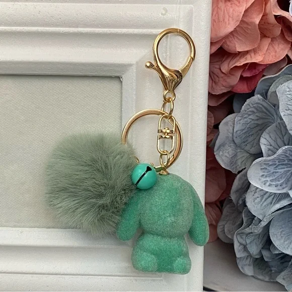 Mint Green Felt Bunny Charm with Pom Pom Keychain - Picture 2 of 10